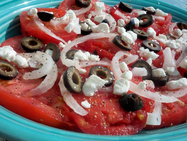 Tomato, Goat Cheese and Black Olive Salad. Photo by *Parsley*