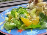 Mixed Green Salad With Fresh Peaches, Basil and Chevre