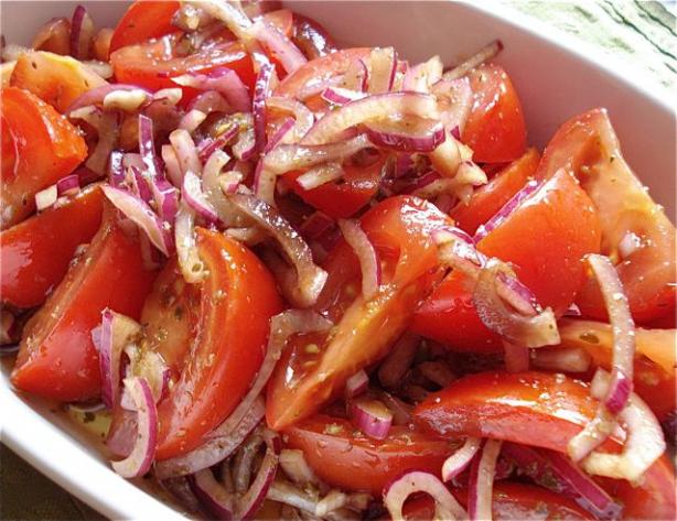 Greek Style Tomato and Onion Salad. Photo by JoyfulCook