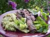 Balsamic Skirt Steak, Fresh Greens, Pea & White Bean Puree. Recipe by SarasotaCook