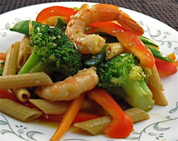 Shrimp Pasta Salad With Asian Dressing. Photo by PaulaG