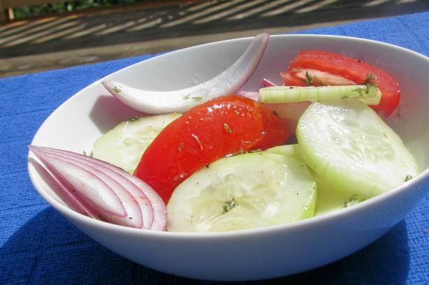 Cucumber, Tomato and Red Onion Salad. Photo by lazyme