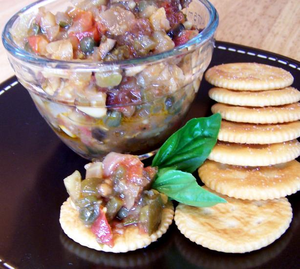 Caponata With Poblanos and Roasted Garlic. Photo by Rita~