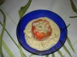 Bulgarian Stuffed Red Peppers With White Sauce. Photo by Nadia Melkowits