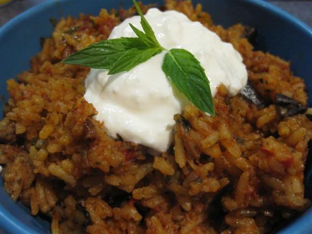 Turkish Eggplant (Aubergine) Pilaf (Patlicanli Pilav). Photo by Chickee