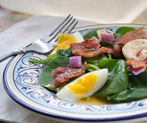 Wilted Spinach and Avocado Salad With Warm Bacon Dressing. Photo by Andi of Longmeadow Farm