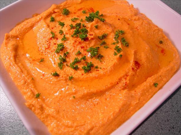 Spiced Sweet Roasted Red Pepper & feta Hummus. Photo by JustJanS