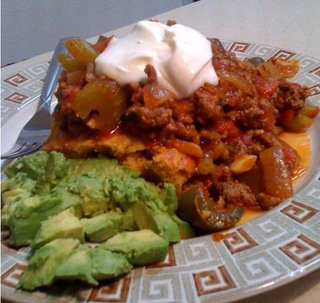 Open Face Mexican Sloppy Joes over Cornbread. Photo by Love to Eat!!