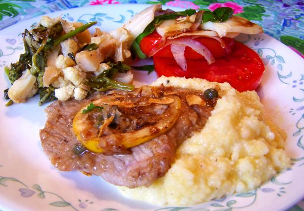 Veal Piccata With Crisp Fried Garlic. Photo by Rita~