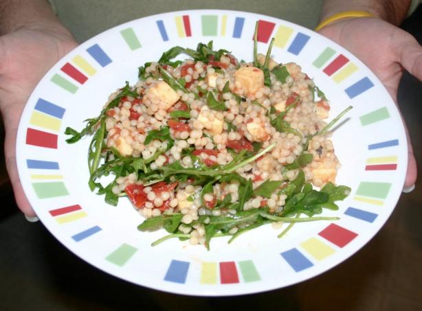 Israeli Couscous, Tomato and Mozzarella Salad. Photo by Ilysse