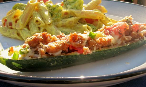 Italian Sausage Stuffed Zucchini. Photo by lazyme