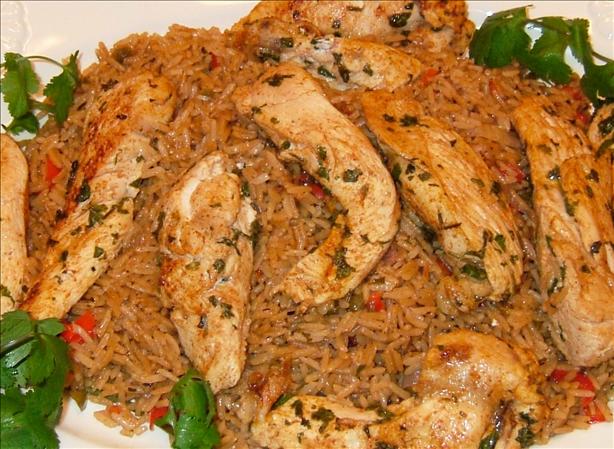 Chicken Tenders With Spicy Rice and Red Peppers. Photo by PanNan