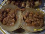 Country Style Barbecued Onions With Baked Beans. Photo by Nyteglori