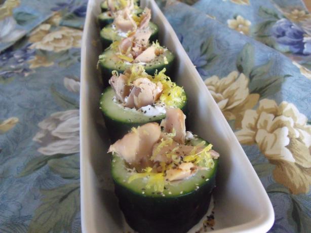 Little Smoked Salmon Cucumber Cups With Peppered Creme Fraiche. Photo by Darkhunter