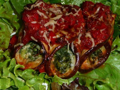 Gorgonzola Stuffed Eggplant Rolls With Mushroom Tomato Sauce. Photo by mickeydownunder