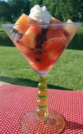 Cantaloupe and Blueberries With Fresh Strawberry Sauce. Photo by diner524