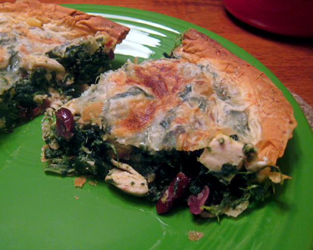 Chicken, Spinach and Dried Cranberry Phyllo Pie. Photo by yogiclarebear