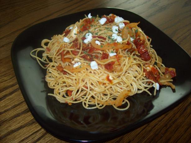 Angel Hair Pasta With Sun-Dried Tomatoes & Goat Cheese. Photo by dripdripsplat