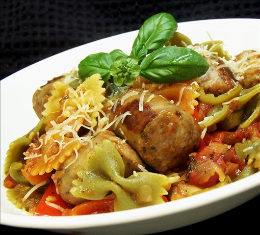 Italian Turkey Sausage and Peppers With Bow Tie Pasta. Photo by PaulaG