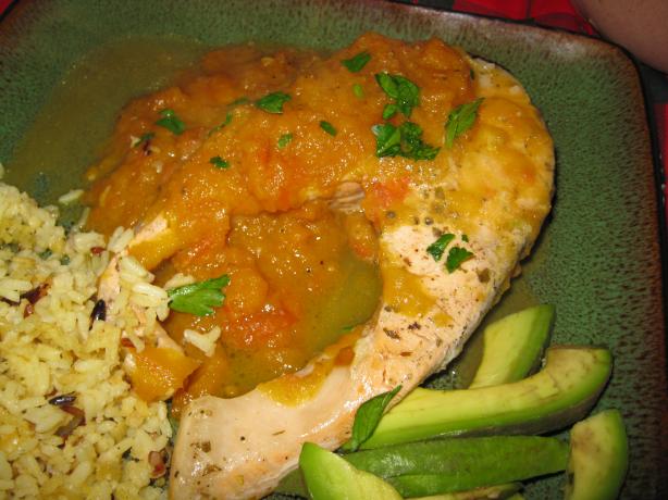 Salmon in Mango and Ginger Sauce. Photo by threeovens