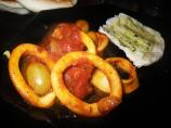 Squid Stewed With Tomatoes, White Wine and Black Olives