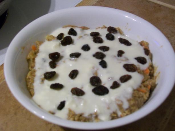 Carrot Cake Oatmeal With Cream Cheese Frosting. Photo by haven't the slightest