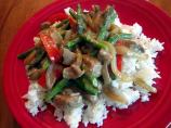 Beef Stir-Fry With Asparagus, Red Bell Peppers and Caramelized O