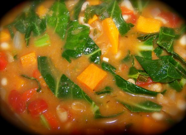 Spicy White Bean and Sweet Potato Stew With Greens. Photo by Prose