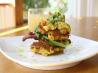 Corn Fritters With Crispy Bacon, Roasted Tomatoes & Avocado