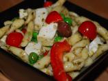 Spaghetti Salad With Tomatoes, Feta and Pesto Sauce (Can Be Gf). Photo by Katzen