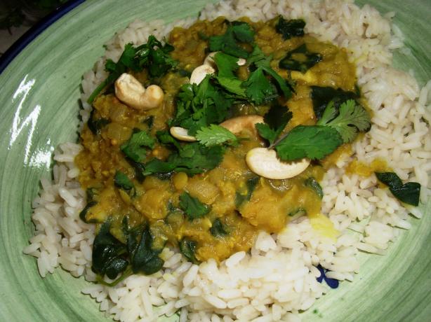Coconut Red Lentils With Spinach, Cashews & Lime (Vegan). Photo by Karen Elizabeth