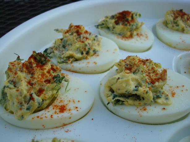 Spinach-Bacon Deviled Eggs. Photo by Starrynews