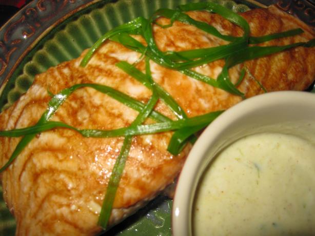 Baked Salmon With Green Onion Garnish. Photo by threeovens