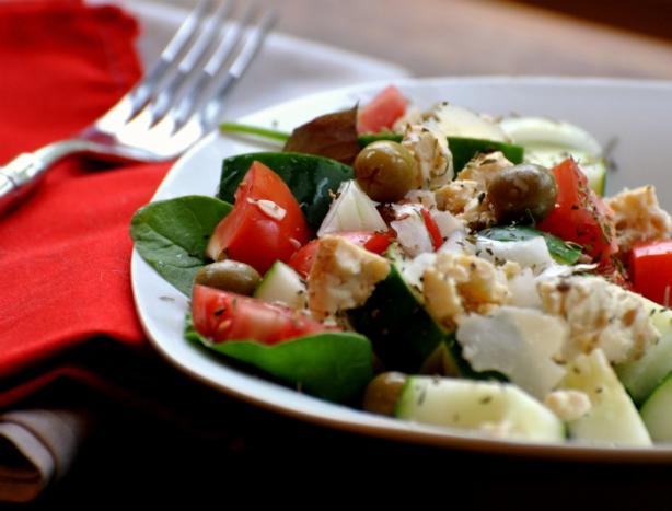 Greek Salad W/Feta and Olives. Photo by Andi of Longmeadow Farm