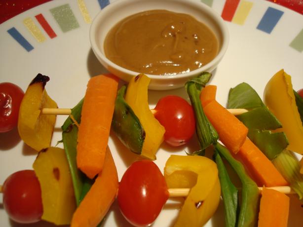 Thai-Style Veggie Kabobs With Spicy Peanut Sauce. Photo by Starrynews