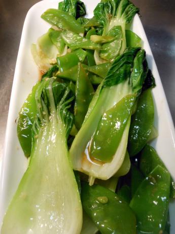 Simple Baby Bok Choy and Snow Peas. Photo by JustJanS