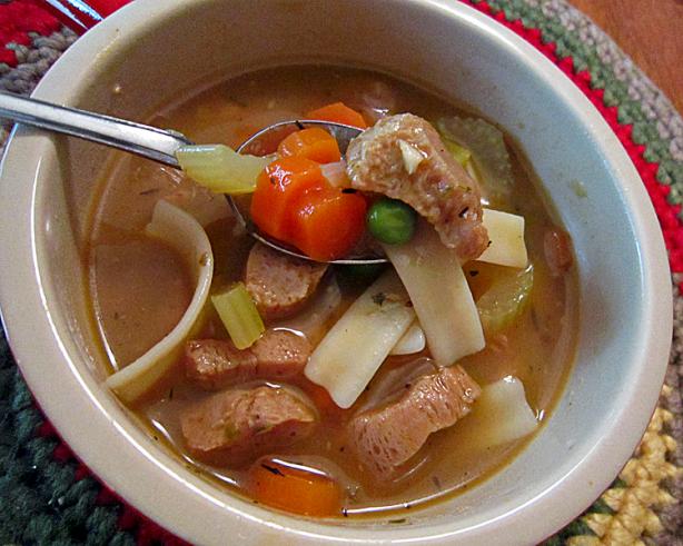 Vegan No Chicken Noodle Soup. Photo by yogiclarebear