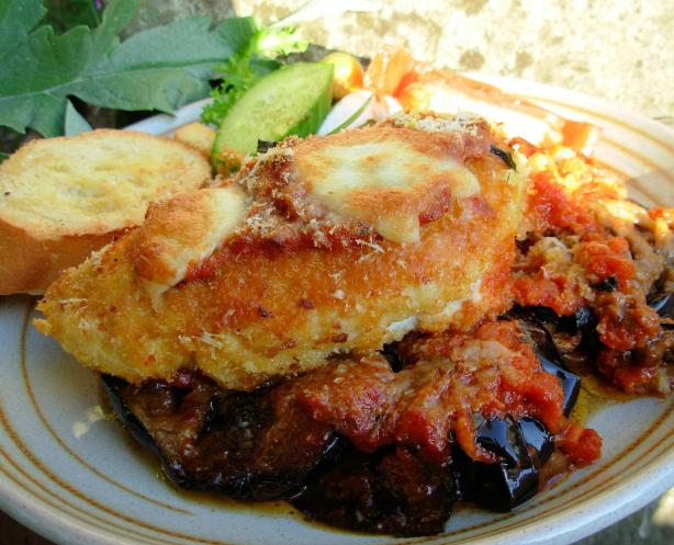 Oven Baked Chicken and Aubergine (Egg Plant) Parmigiana. Oven Baked Chicken and Aubergine (Egg Plant) Parmigiana.