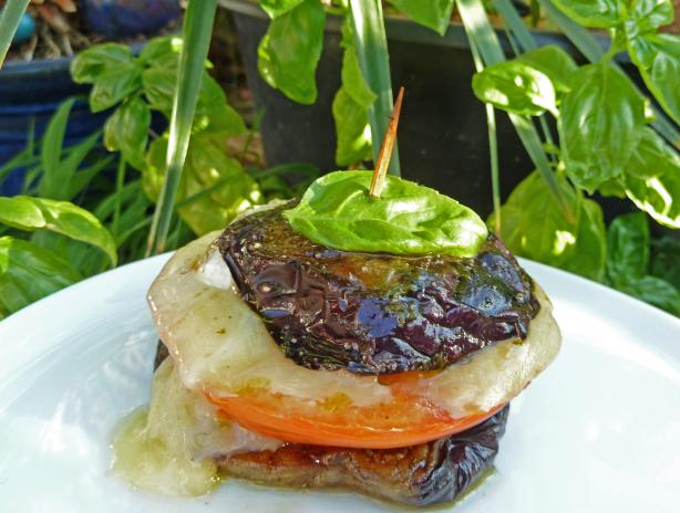 Eggplant Sandwiches W/ Goat Cheese, Tomato, & Basil. Photo by awalde