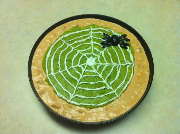 Spider Web Dip with Spooky Tortilla Chips (optional). Photo by Chef #1348059