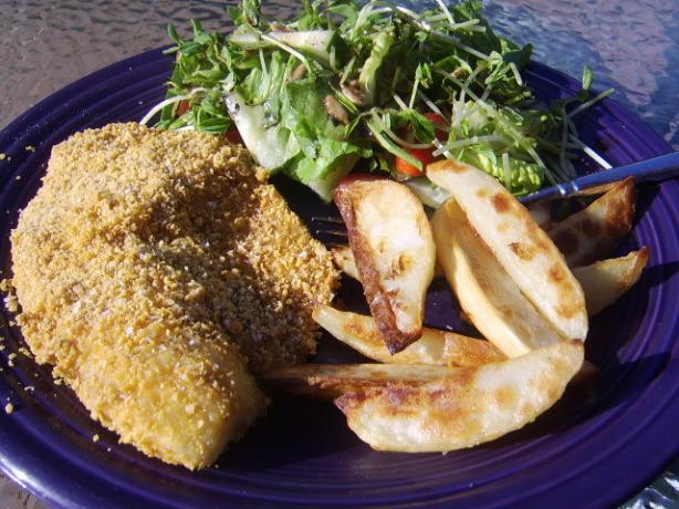 Crumbed Fish With Wedges. Photo by LifeIsGood