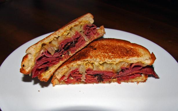Pastrami and Pickle Pan-Fried Sandwich. Photo by sloe cooker