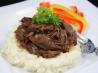 French Onion Beef over Garlic Mashed Potatoes. Recipe by Elsee03
