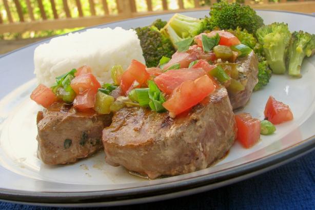 Grilled Tuna Steaks With Tomato and Herb Topping. Photo by lazyme