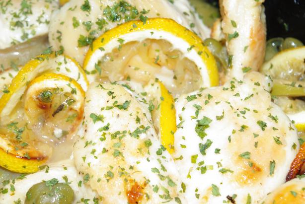 Chicken With Roasted Lemons, Green Olives, and Capers. Photo by Linky
