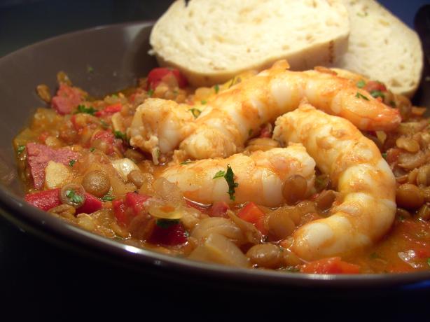 Spanish Prawns With Spicy Lentils. Photo by JustJanS