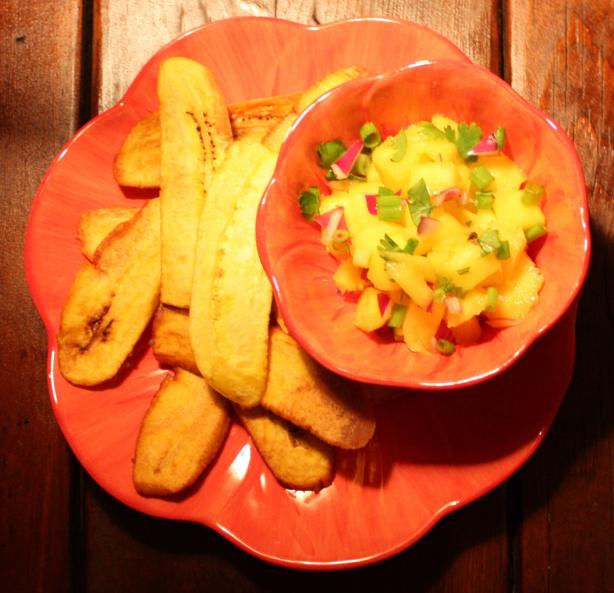 Plantain Chips With Mango Salsa. Photo by Sommer Clary