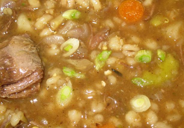 Caribbean Beef Barley Soup With Vegetables. Photo by threeovens