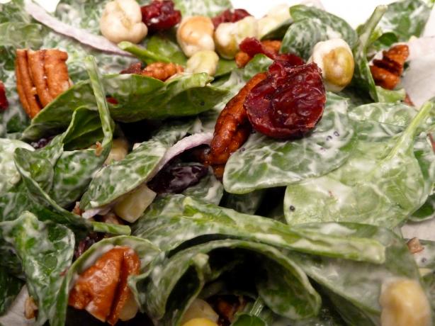 Spinach Salad With Festive Yumminess. Photo by momaphet