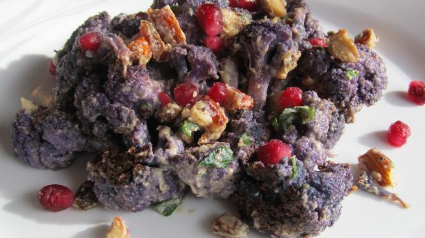 Roast Cauliflower With Almond, Pomegranate Seeds and Tahini Sauc. Photo by Rita~